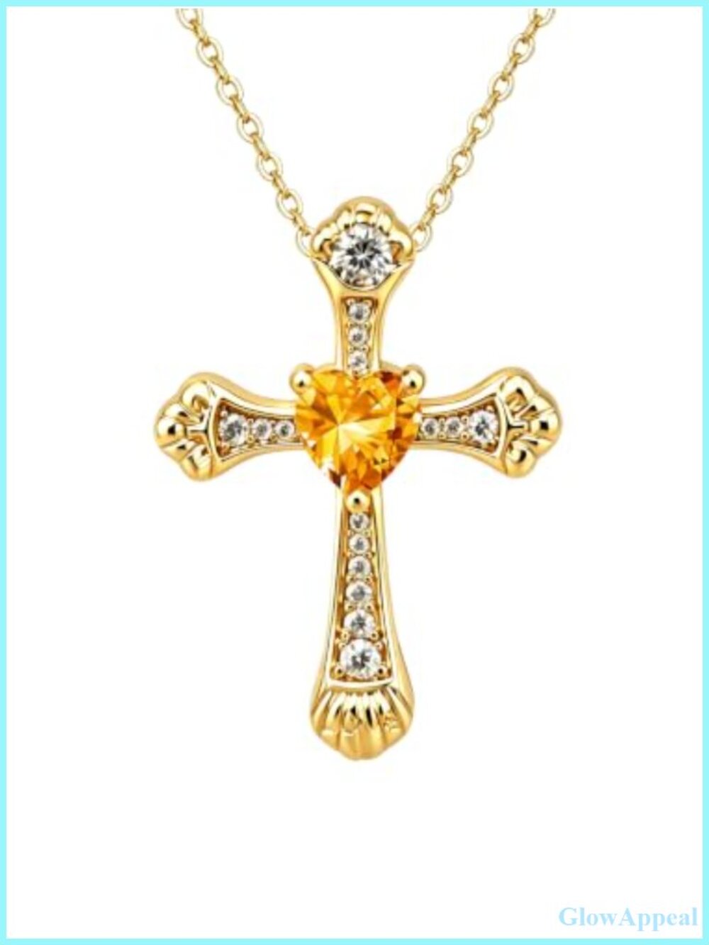 18K Gold Plated Cross Heart Pendant Necklace Cubic Zirconia Women